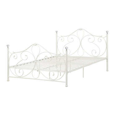 LivaraHome Amily Metal Bed Frame Butterfly Pattern Headboard - White