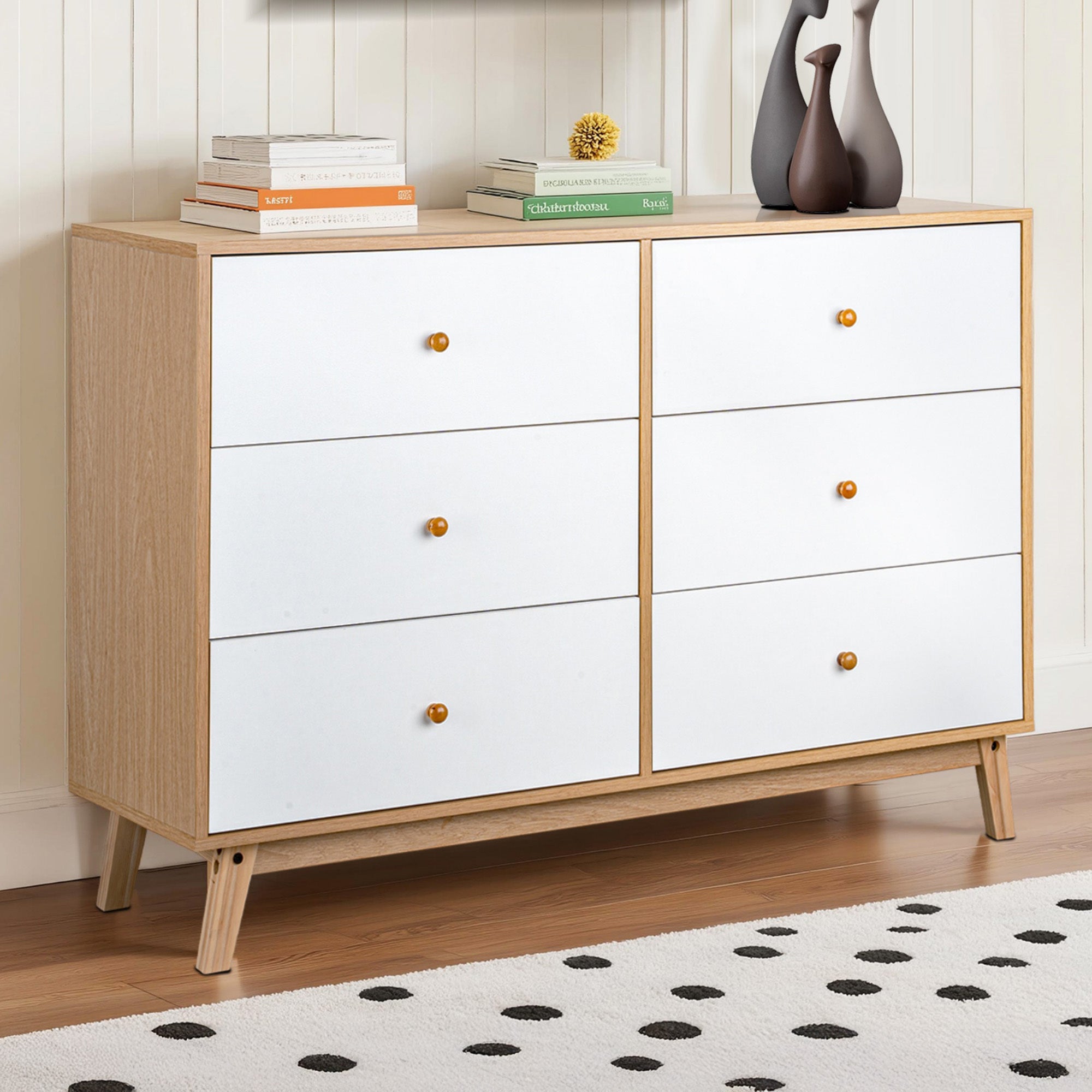 LivaraHome Aspen 6 Drawer Chest Wooden Dresser Storage Cabinet