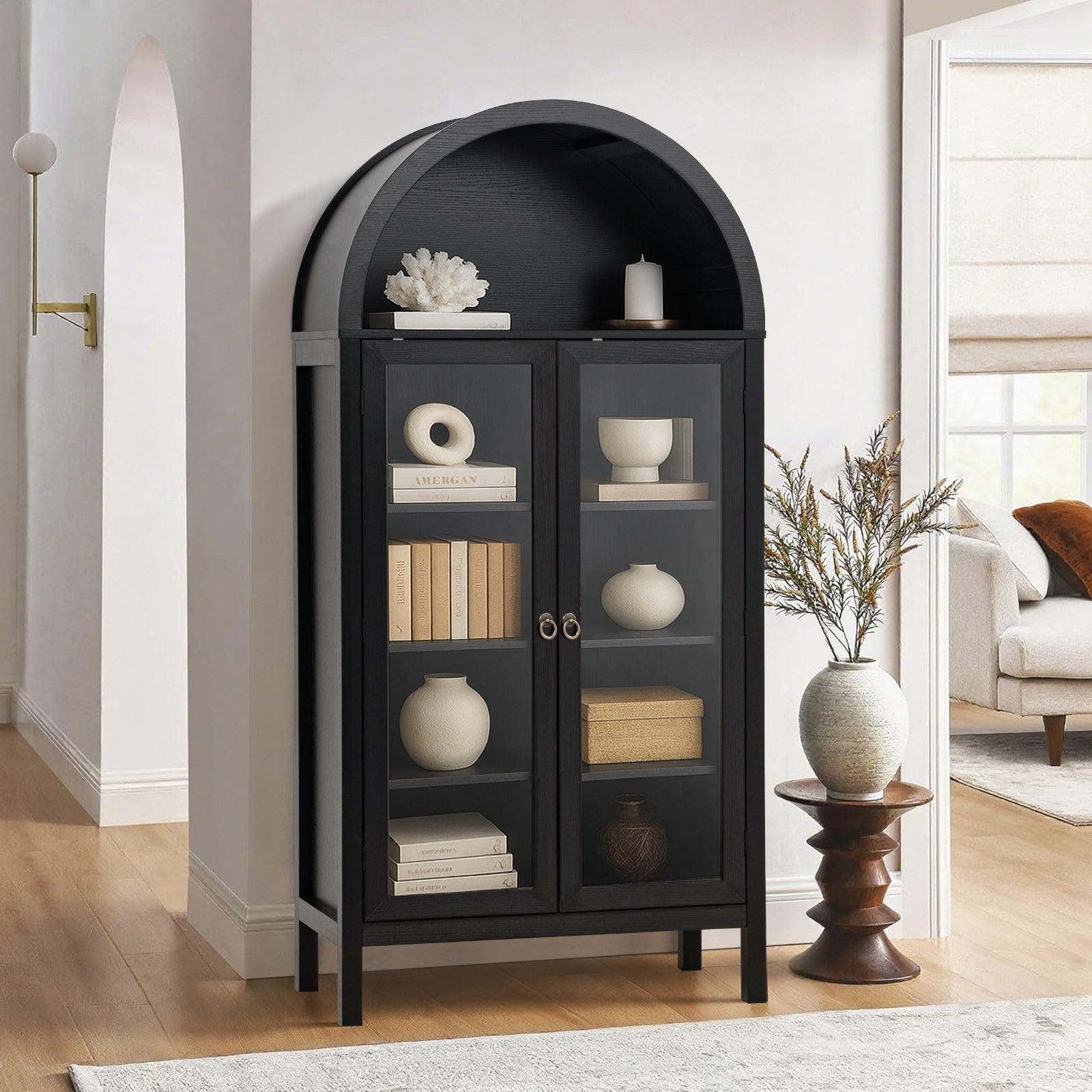 LivaraHome Arcen Arched 2 Door Storage Display Cabinet - Elegant