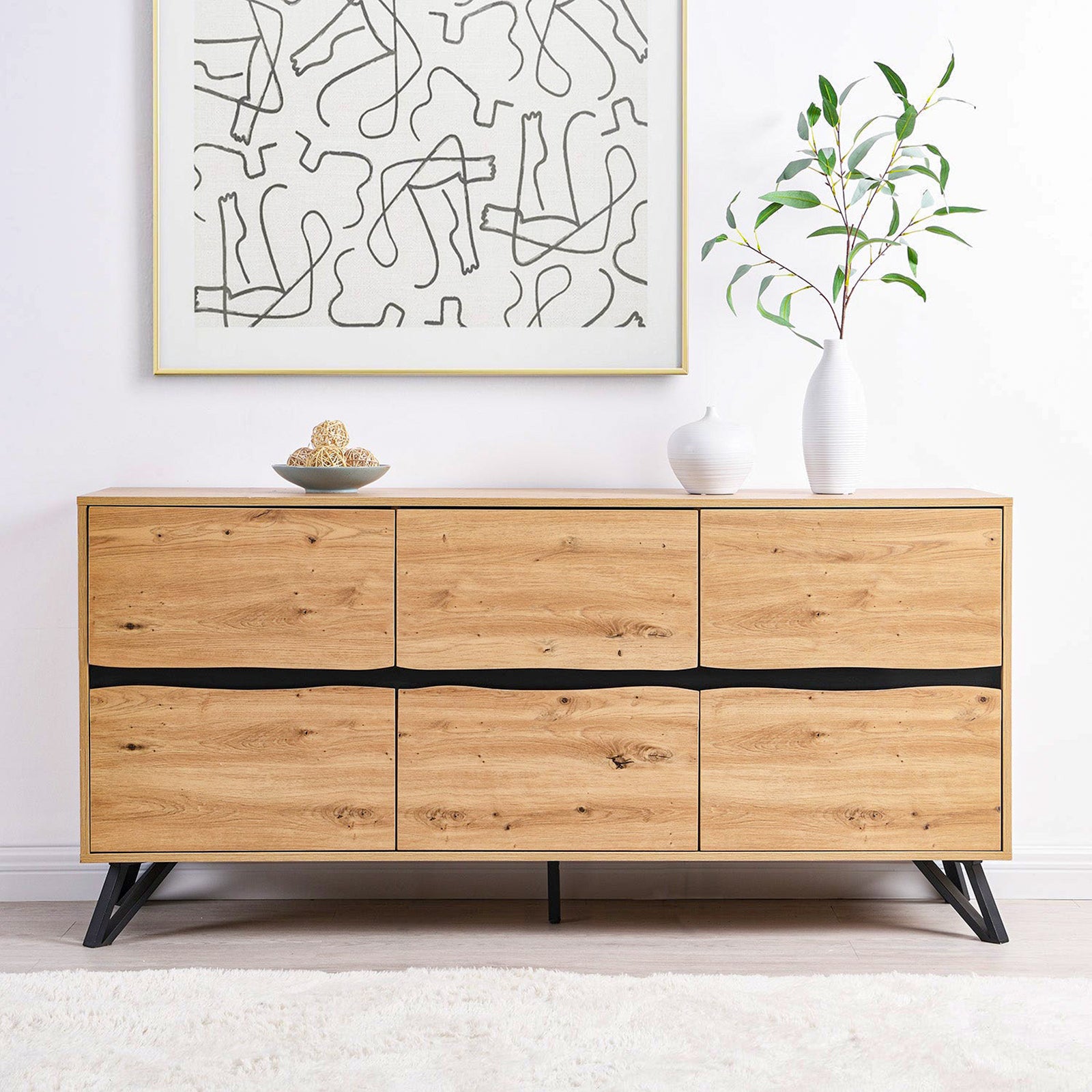 LivaraHome Uxia 3 Door Sideboard Storage Cabinet Modern Buffet - Oak