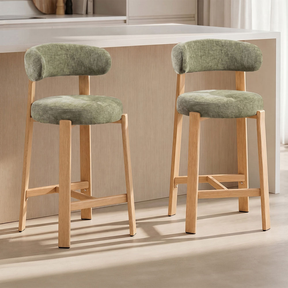 LivaraHome Cecil 65cm Chenille Bar Stools (Set of 2) - Natural