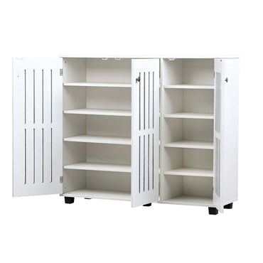 LivaraHome Eller 3 Door Slatted Shoe Cabinet Hidden Shoe Organizer