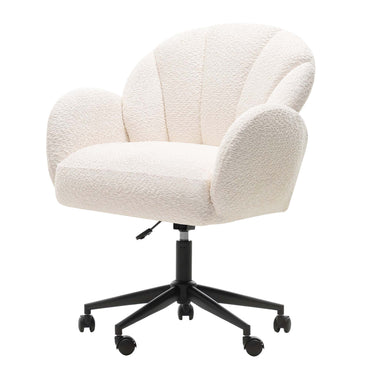 LIVARA Walden Boucle Office Chair Cream Upholstered Desk Chair Adjustable Armrests
