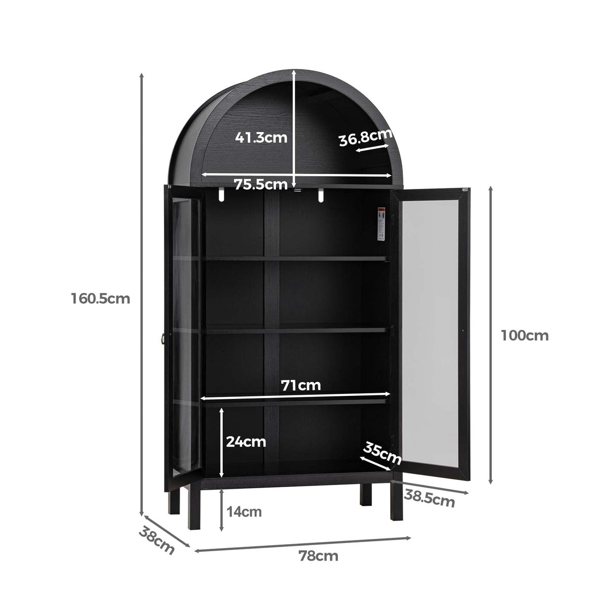LivaraHome Arcen Arched 2 Door Storage Display Cabinet - Elegant