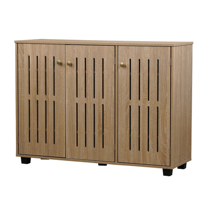 LivaraHome Eller 3 Door Slatted Shoe Cabinet Hidden Shoe Organizer