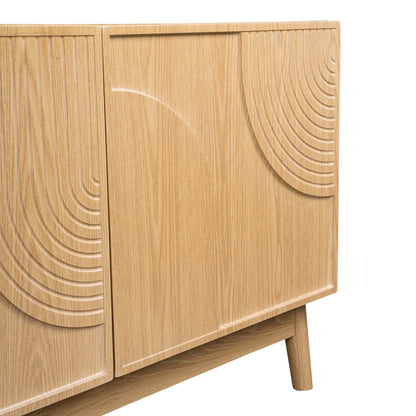 LivaraHome Arcen Lowline 4 Door TV Stand Unit Storage - Natural Oak