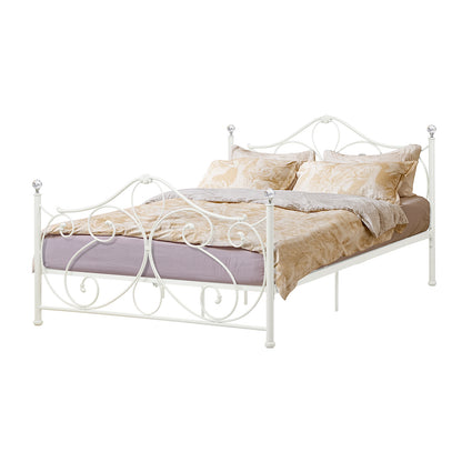 LivaraHome Amily Metal Bed Frame Butterfly Pattern Headboard - White