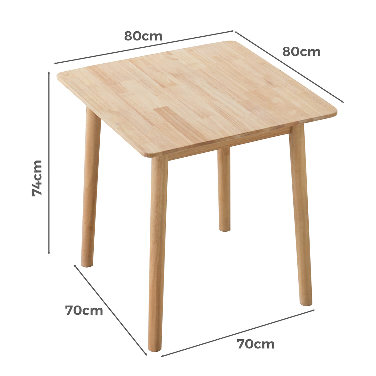 LivaraHome Nor Square Solid Rubberwood Dining Table for 4