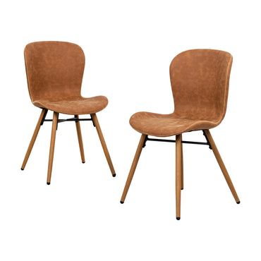 LivaraHome Kasa Faux Leather Dining Chairs Cushion Seat (Set of 2) - Mid Century