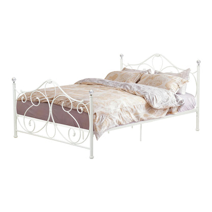 LivaraHome Amily Metal Bed Frame Butterfly Pattern Headboard - White