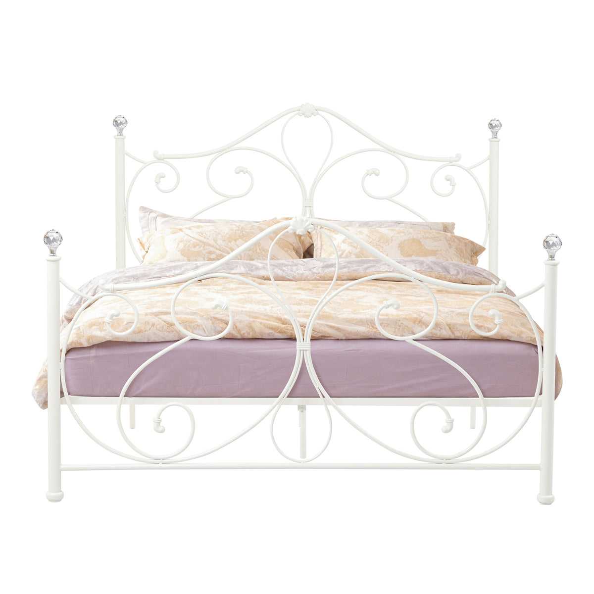 LivaraHome Amily Metal Bed Frame Butterfly Pattern Headboard - White