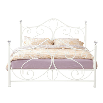LivaraHome Amily Metal Bed Frame Butterfly Pattern Headboard - White
