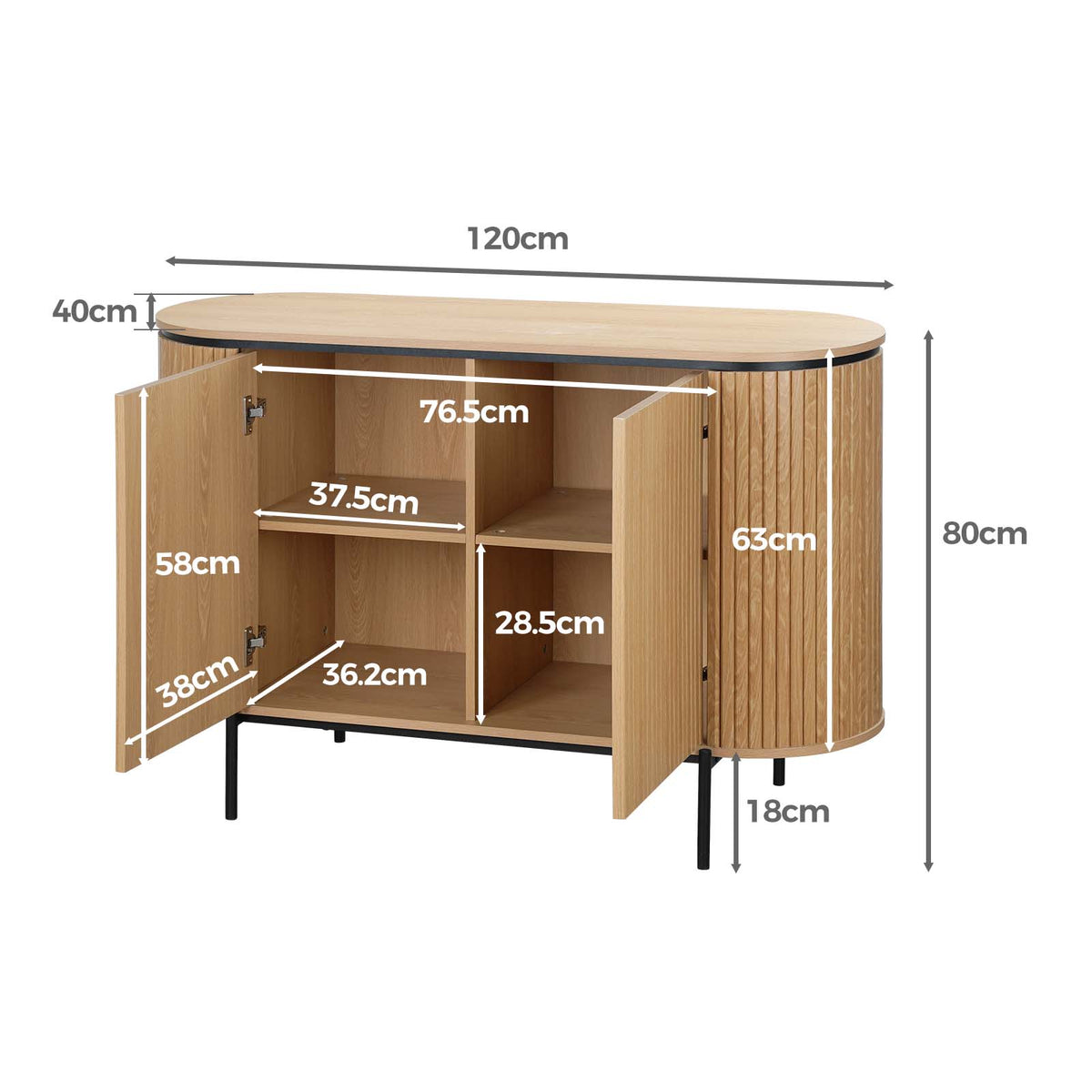 LivaraHome Licia 2 Door Sideboard Buffet Storage Cabinet - Natural