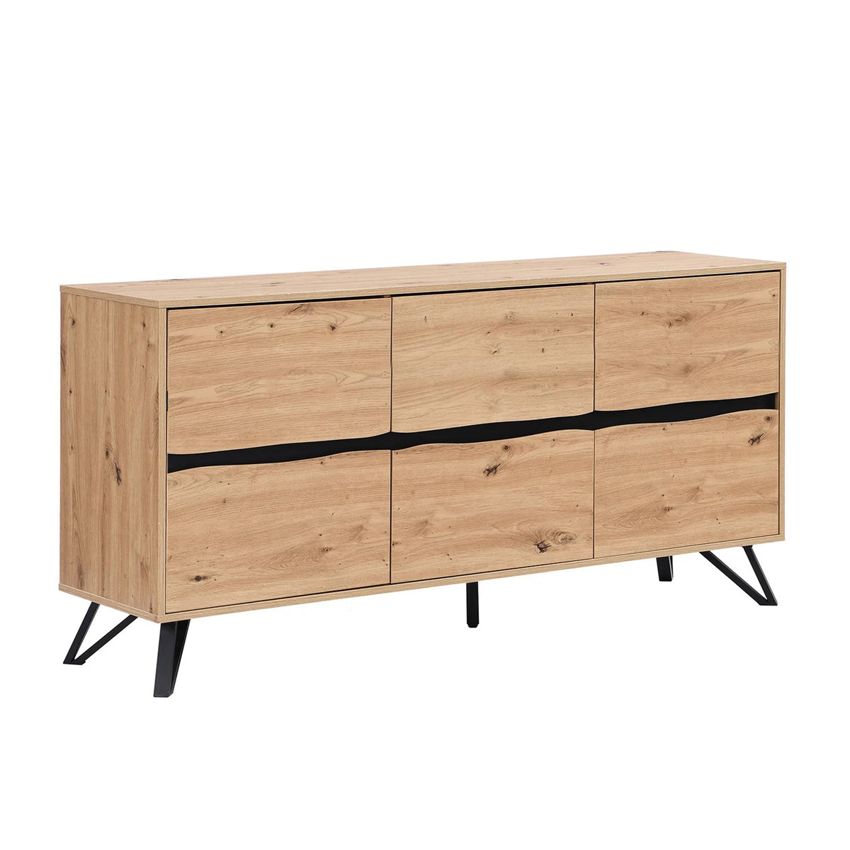 LivaraHome Uxia 3 Door Sideboard Storage Cabinet Modern Buffet - Oak