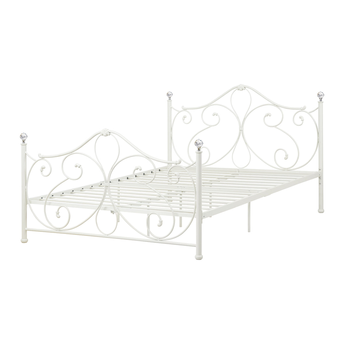 LivaraHome Amily Metal Bed Frame Butterfly Pattern Headboard - White
