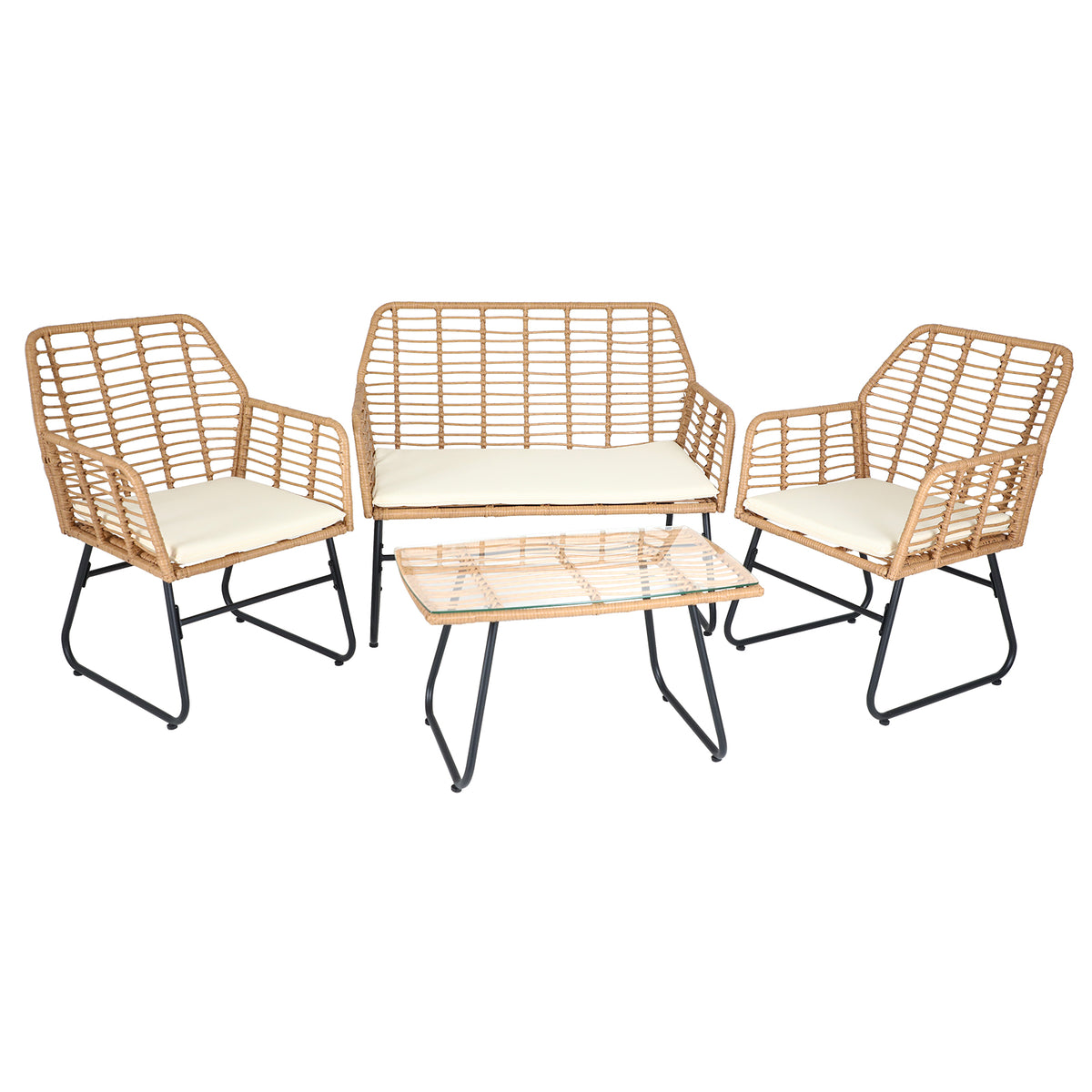 LivaraHome Neo 4 Seater Outdoor Lounge Set Wicker Patio Furniture
