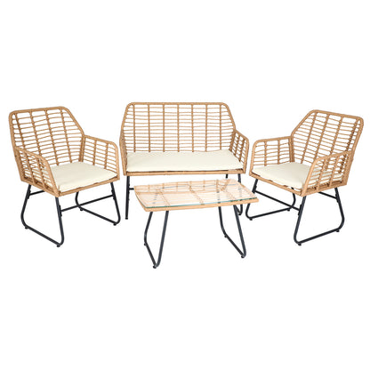 LivaraHome Neo 4 Seater Outdoor Lounge Set Wicker Patio Furniture