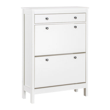 LIVARA Finley White Shoe Cabinet with 2 Flip Drawers Shoe Rack for Entryway