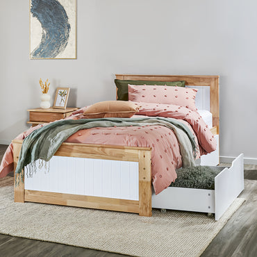 LivaraHome Coco 2 Storage Drawers Bed Frame with Headboard - Natural