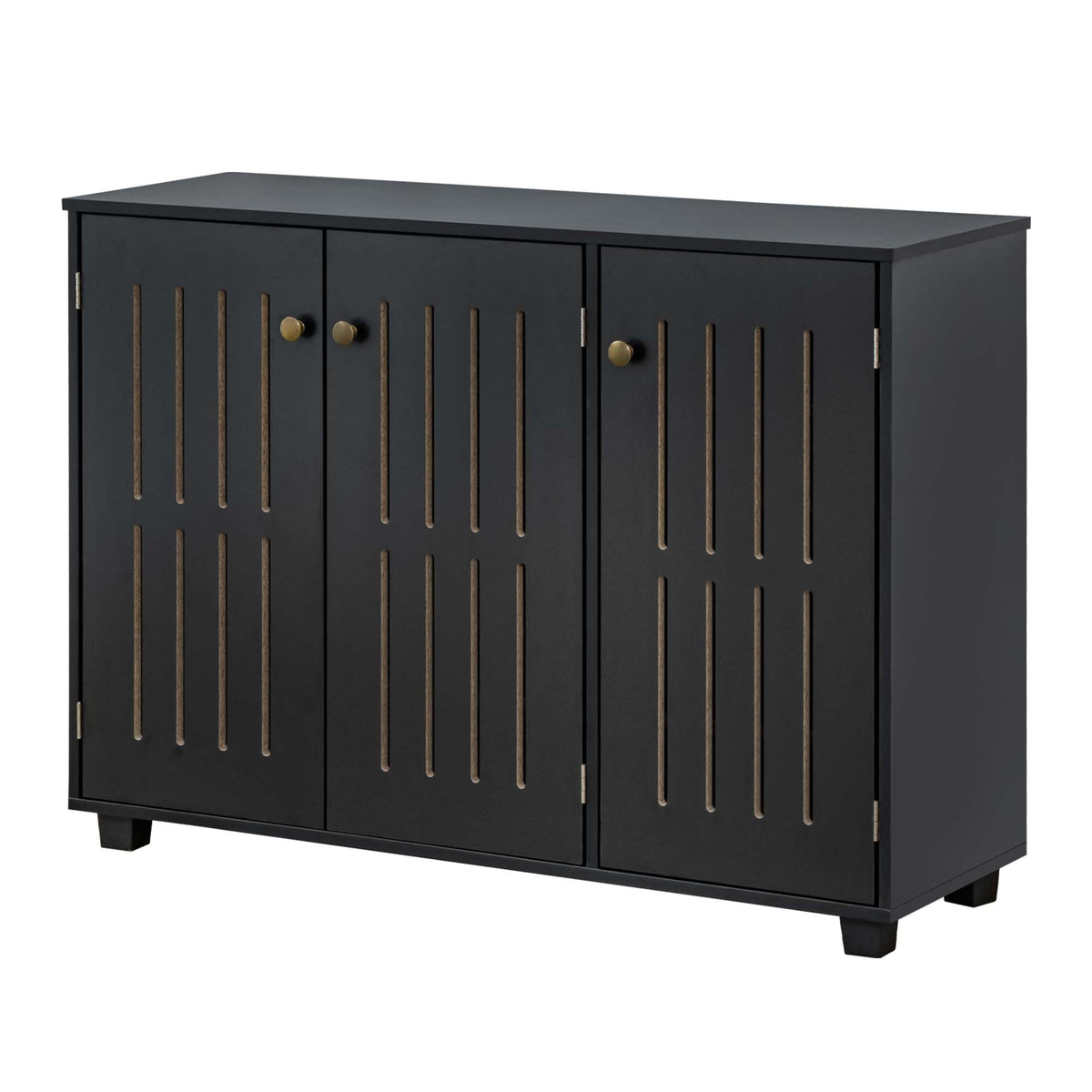 LivaraHome Eller 3 Door Slatted Shoe Cabinet Hidden Shoe Organizer
