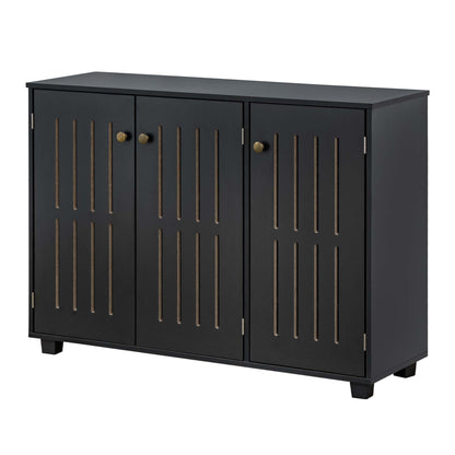 LivaraHome Eller 3 Door Slatted Shoe Cabinet Hidden Shoe Organizer