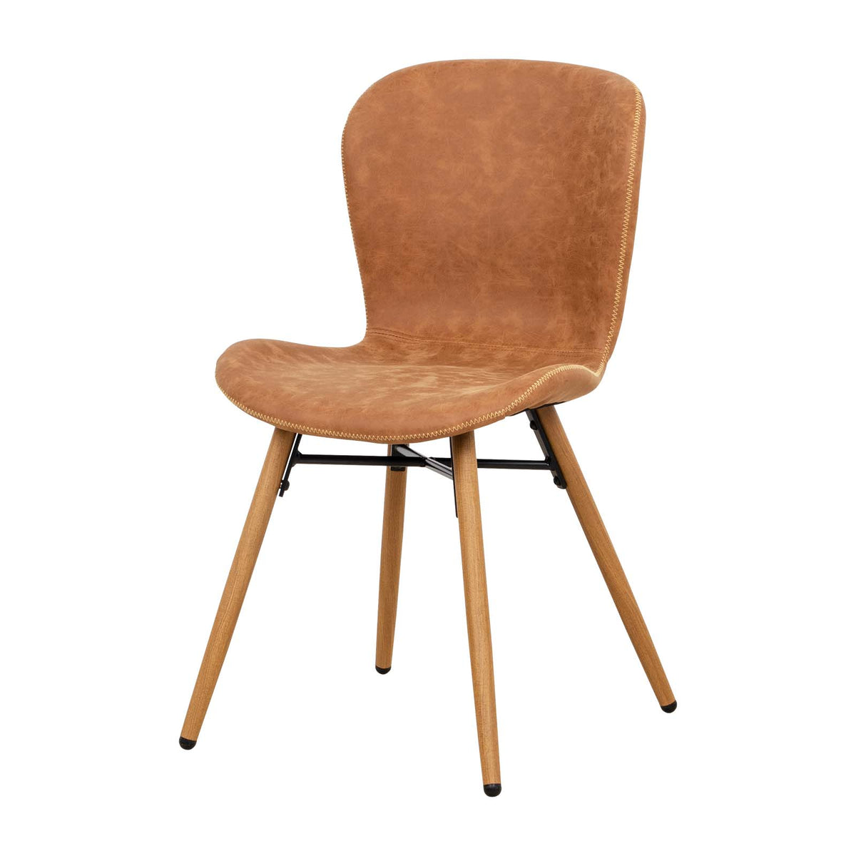 LivaraHome Kasa Faux Leather Dining Chairs Cushion Seat (Set of 2) - Mid Century
