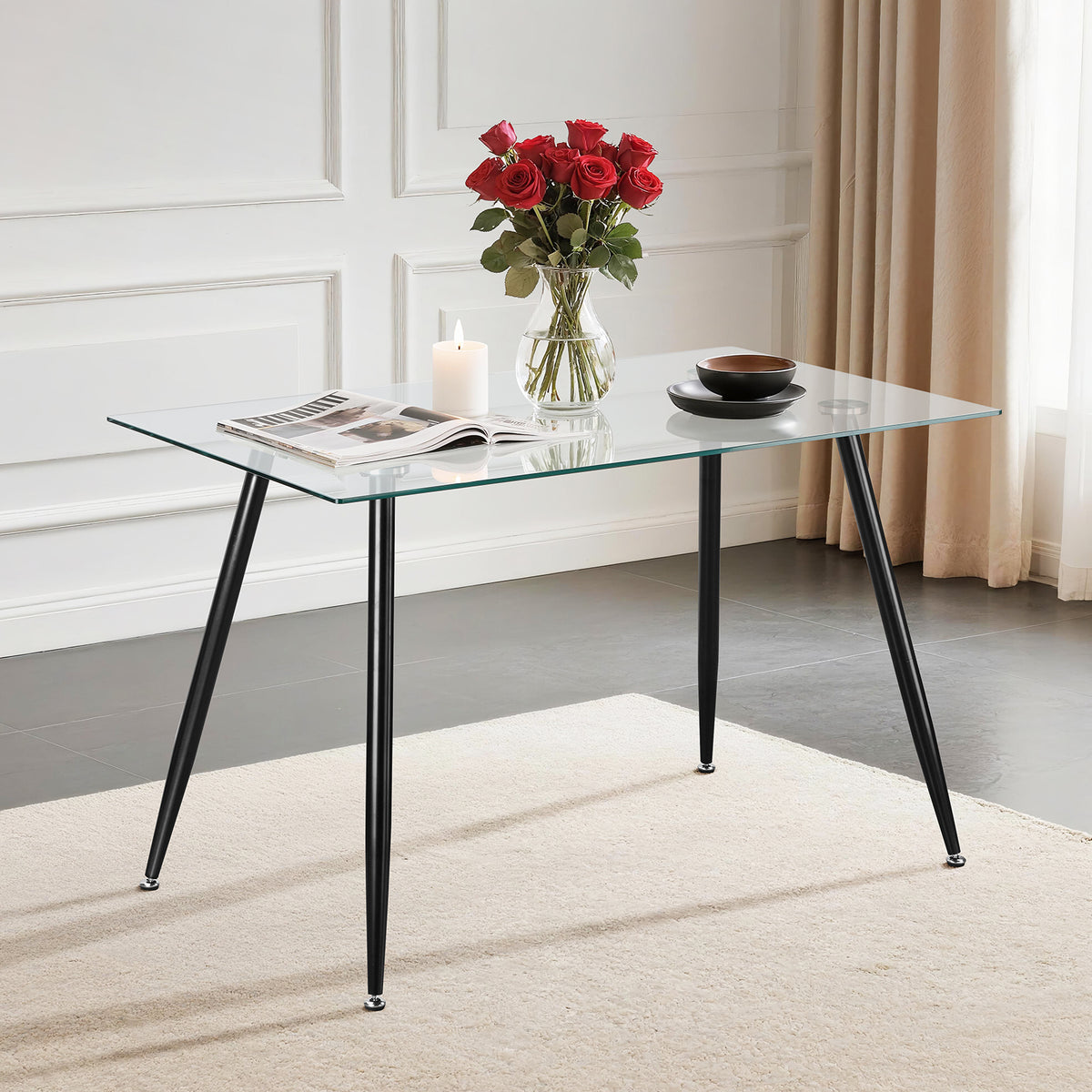 LivaraHome Ryan Rectangular Glass Dining Table - Modern