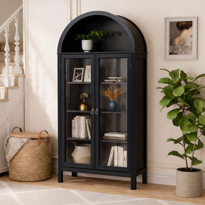 LivaraHome Arcen Arched 2 Door Storage Display Cabinet - Elegant