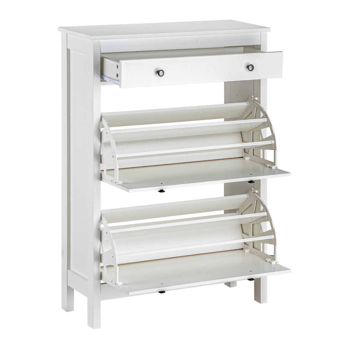 LIVARA Finley White Shoe Cabinet with 2 Flip Drawers Shoe Rack for Entryway