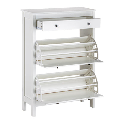 LIVARA Finley White Shoe Cabinet with 2 Flip Drawers Shoe Rack for Entryway