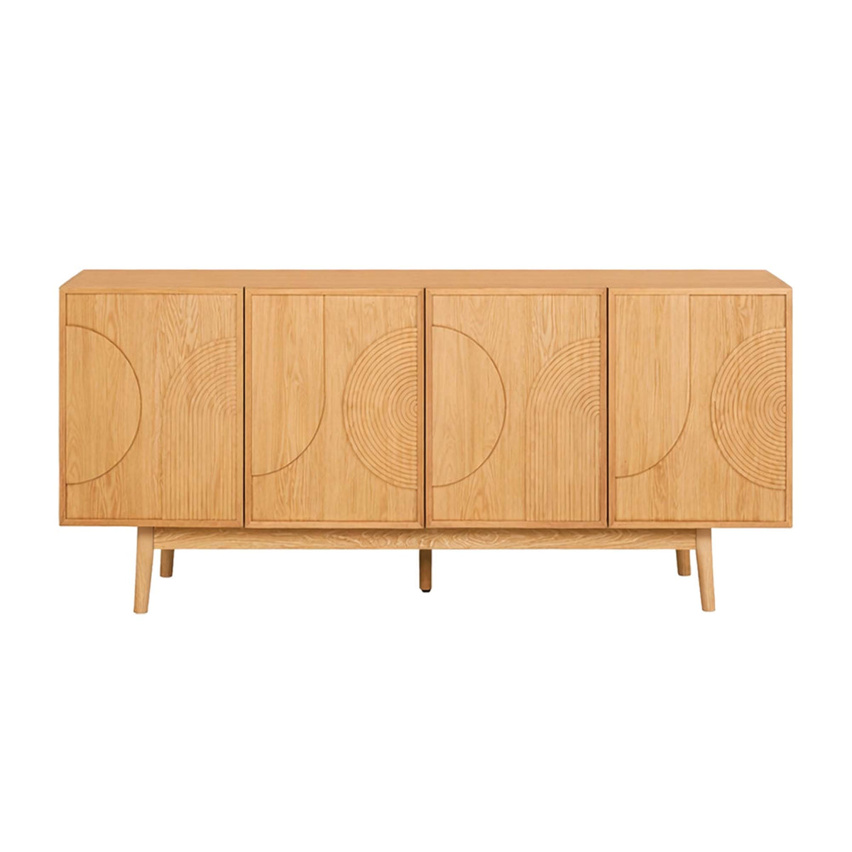 LivaraHome Arcen 4 Door Curved Sideboard Buffet Storage Cabinet - Oak