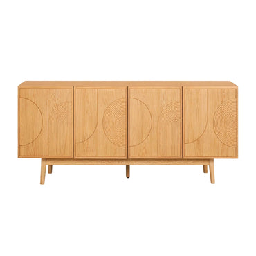 LivaraHome Arcen 4 Door Curved Sideboard Buffet Storage Cabinet - Oak