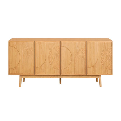 LivaraHome Arcen 4 Door Curved Sideboard Buffet Storage Cabinet - Oak