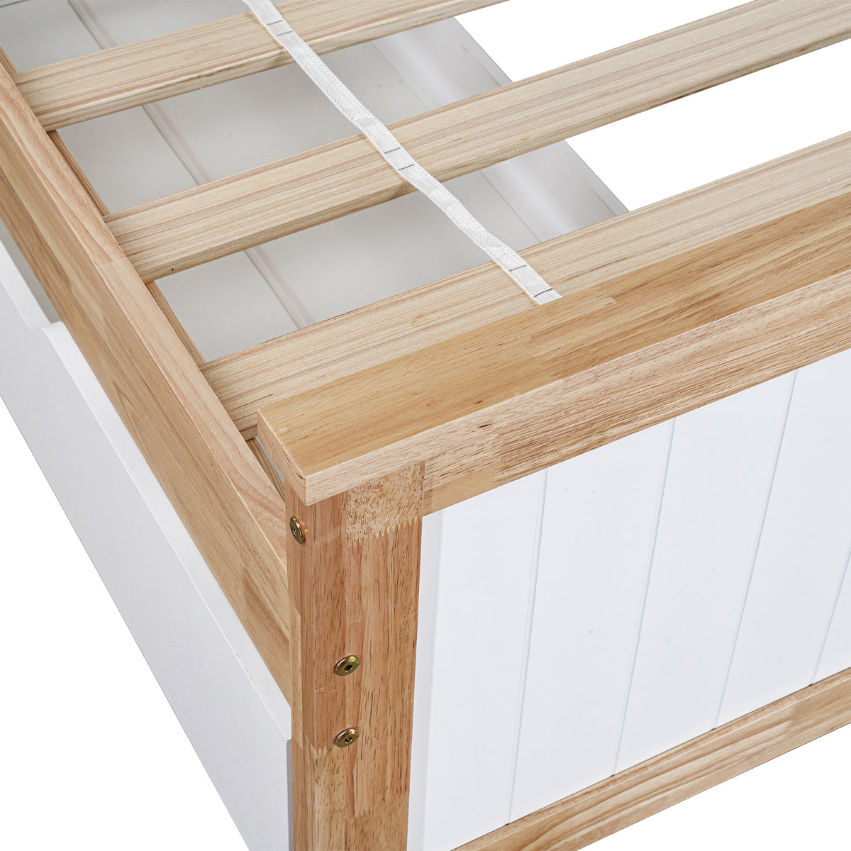 LivaraHome Myer 2 Drawer Storage Bed Frame with Bookshelf - Natural Oak