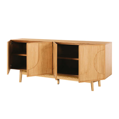 LivaraHome Arcen 4 Door Curved Sideboard Buffet Storage Cabinet - Oak