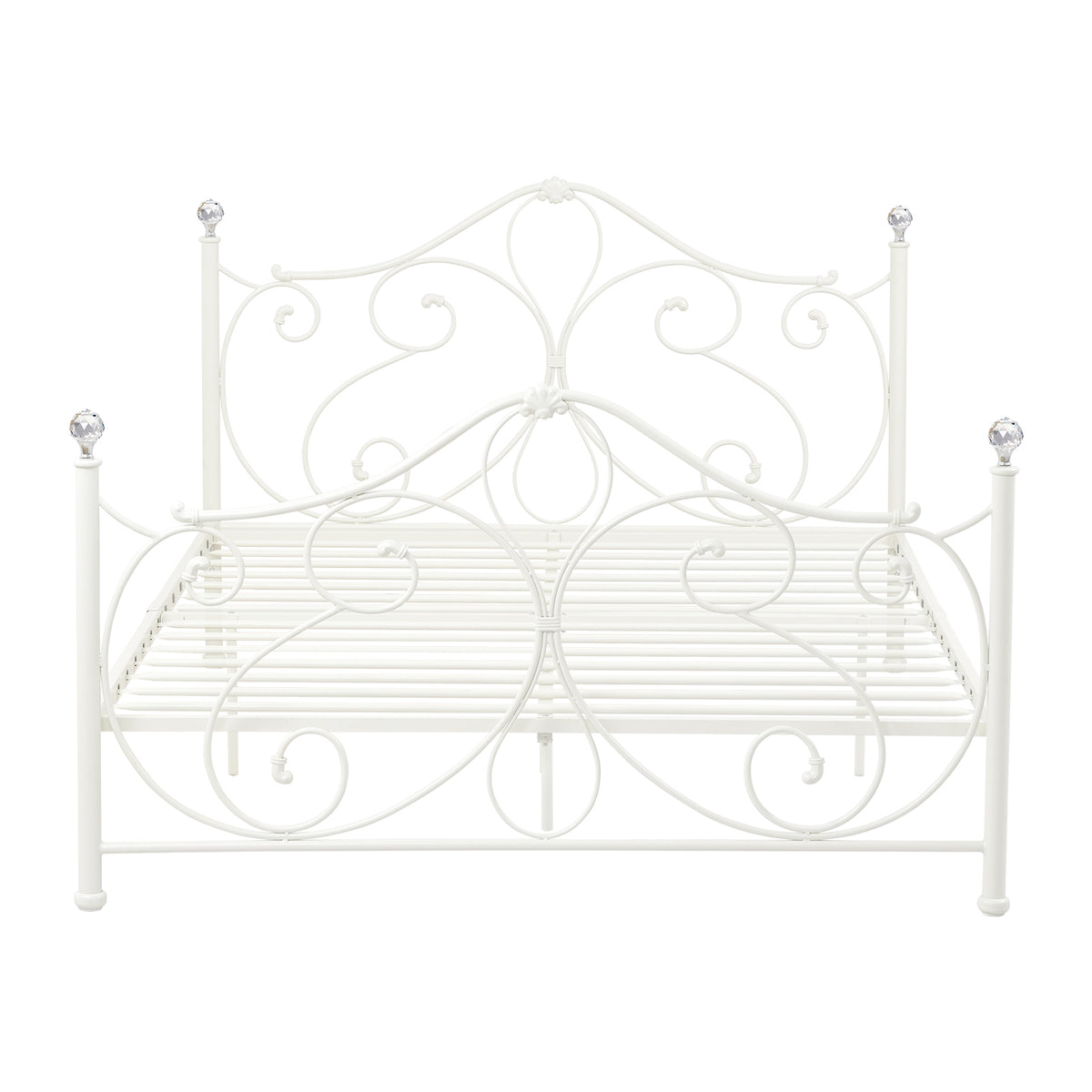 LivaraHome Amily Metal Bed Frame Butterfly Pattern Headboard - White