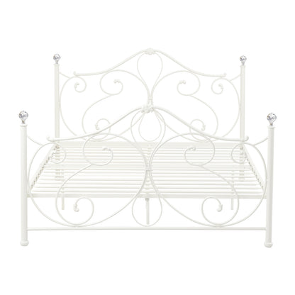 LivaraHome Amily Metal Bed Frame Butterfly Pattern Headboard - White