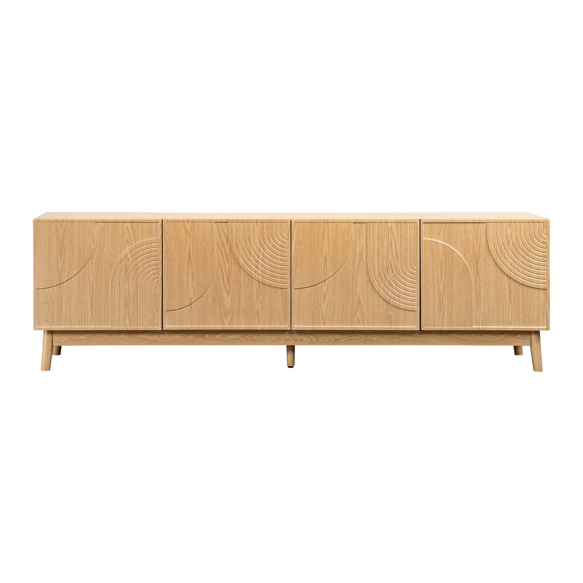 LivaraHome Arcen Lowline 4 Door TV Stand Unit Storage - Natural Oak