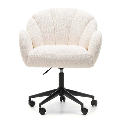 LIVARA Walden Boucle Office Chair Cream Upholstered Desk Chair Adjustable Armrests