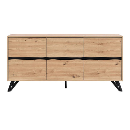 LivaraHome Uxia 3 Door Sideboard Storage Cabinet Modern Buffet - Oak
