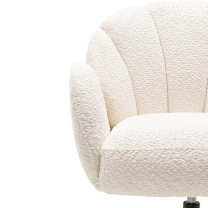 LIVARA Walden Boucle Office Chair Cream Upholstered Desk Chair Adjustable Armrests