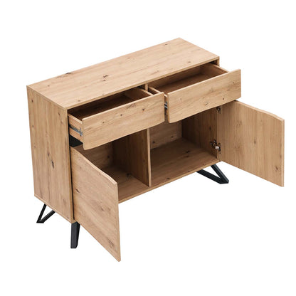 LivaraHome Uxia 2 Door Sideboard Modern Buffet Storage Cabinet - Oak