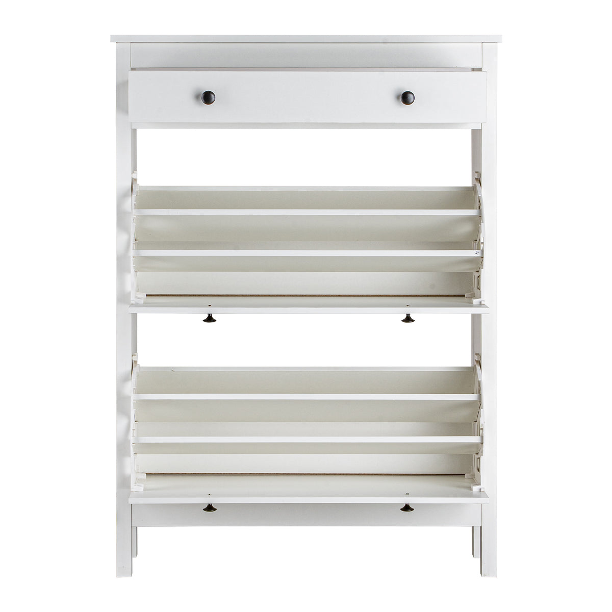 LIVARA Finley White Shoe Cabinet with 2 Flip Drawers Shoe Rack for Entryway