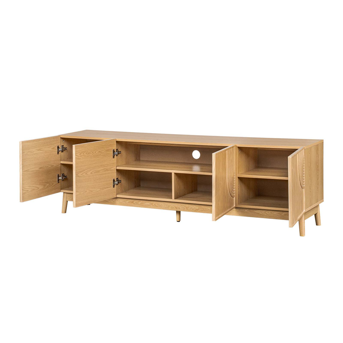 LivaraHome Arcen Lowline 4 Door TV Stand Unit Storage - Natural Oak