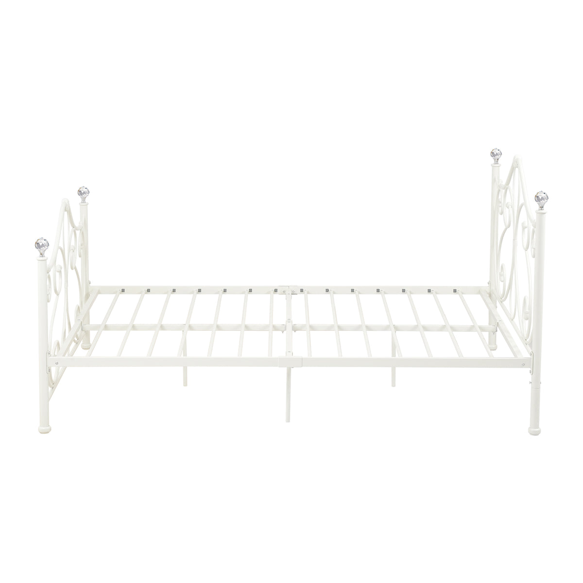 LivaraHome Amily Metal Bed Frame Butterfly Pattern Headboard - White