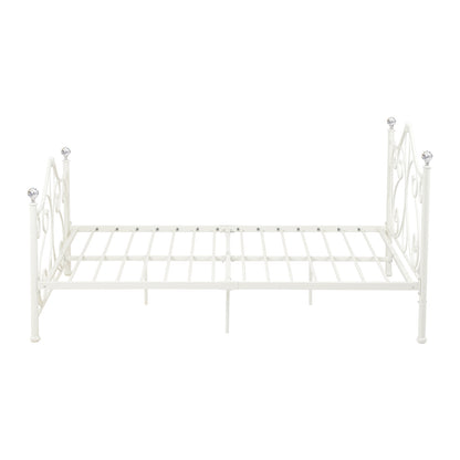 LivaraHome Amily Metal Bed Frame Butterfly Pattern Headboard - White