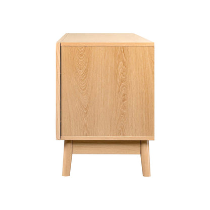 LivaraHome Arcen Lowline 4 Door TV Stand Unit Storage - Natural Oak