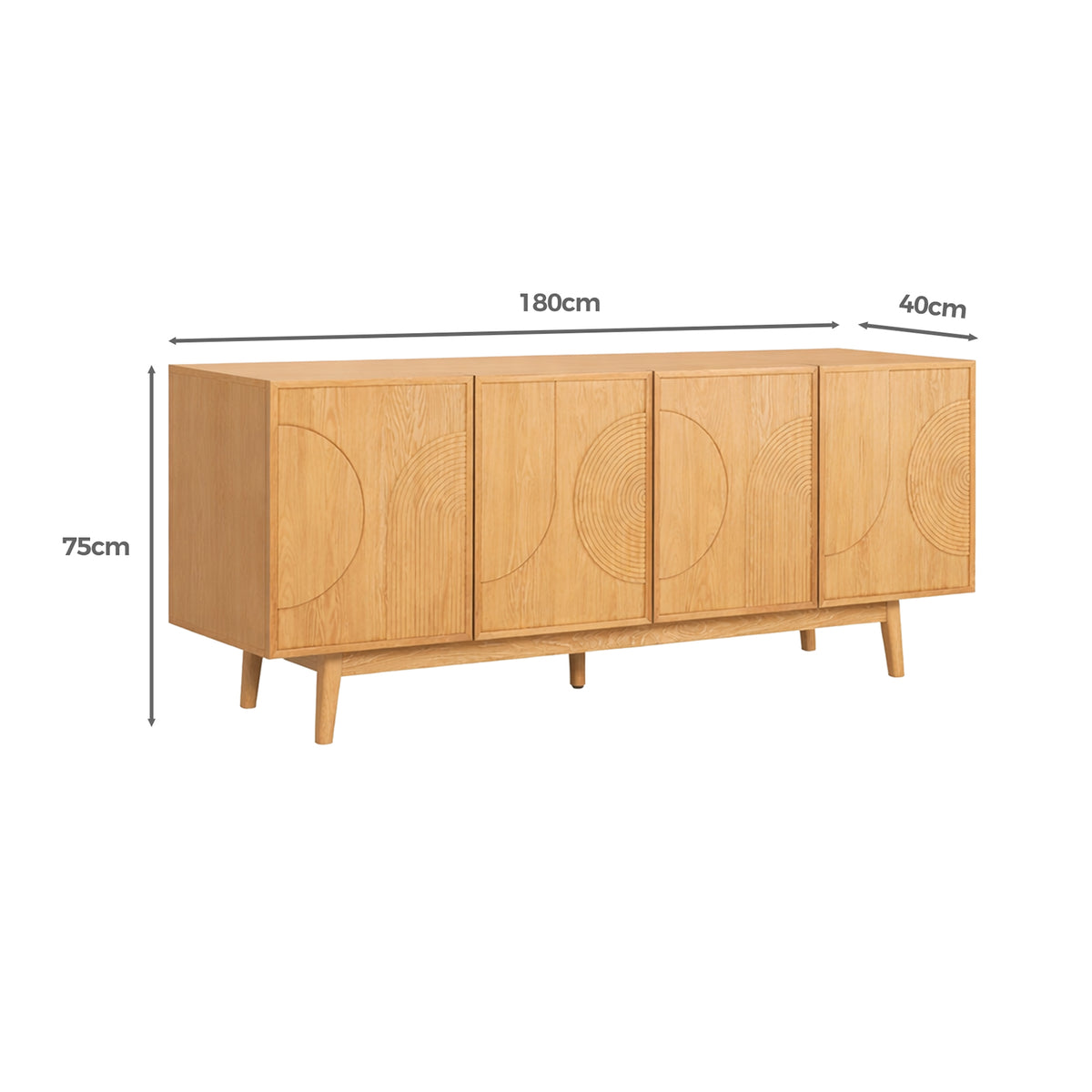 LivaraHome Arcen 4 Door Curved Sideboard Buffet Storage Cabinet - Oak