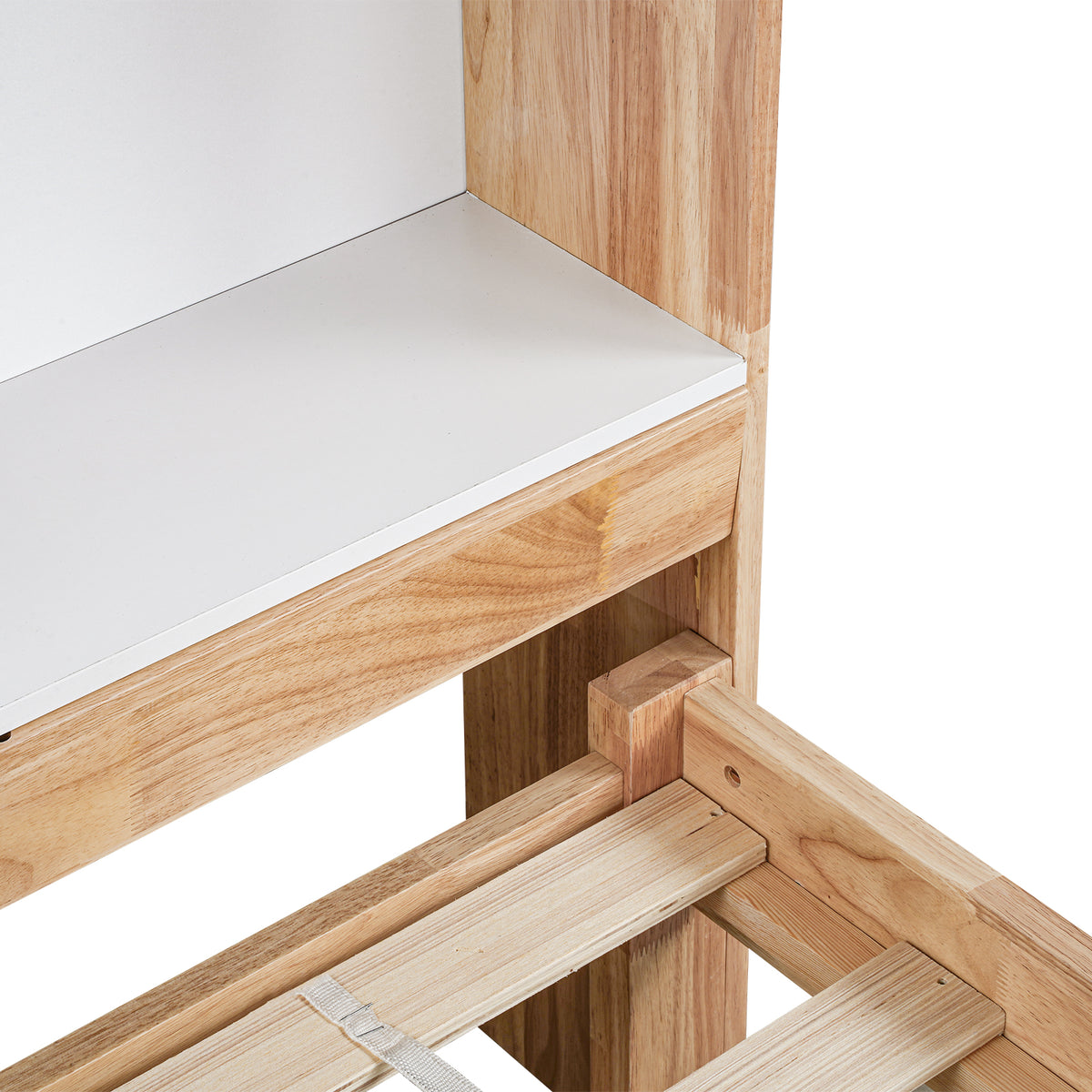 LivaraHome Myer 2 Drawer Storage Bed Frame with Bookshelf - Natural Oak