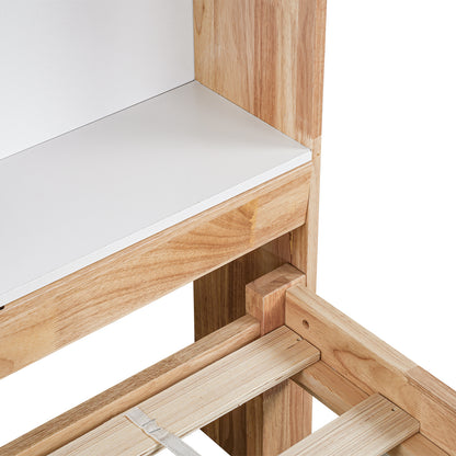 LivaraHome Myer 2 Drawer Storage Bed Frame with Bookshelf - Natural Oak